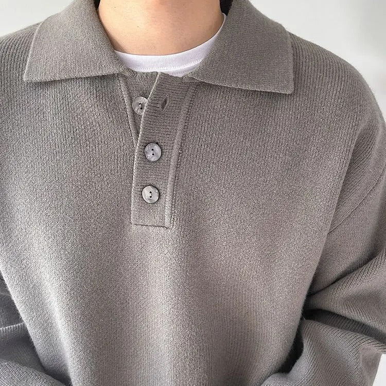 Men's Collared Knit Jumper With Three-Button Placket - Colour options