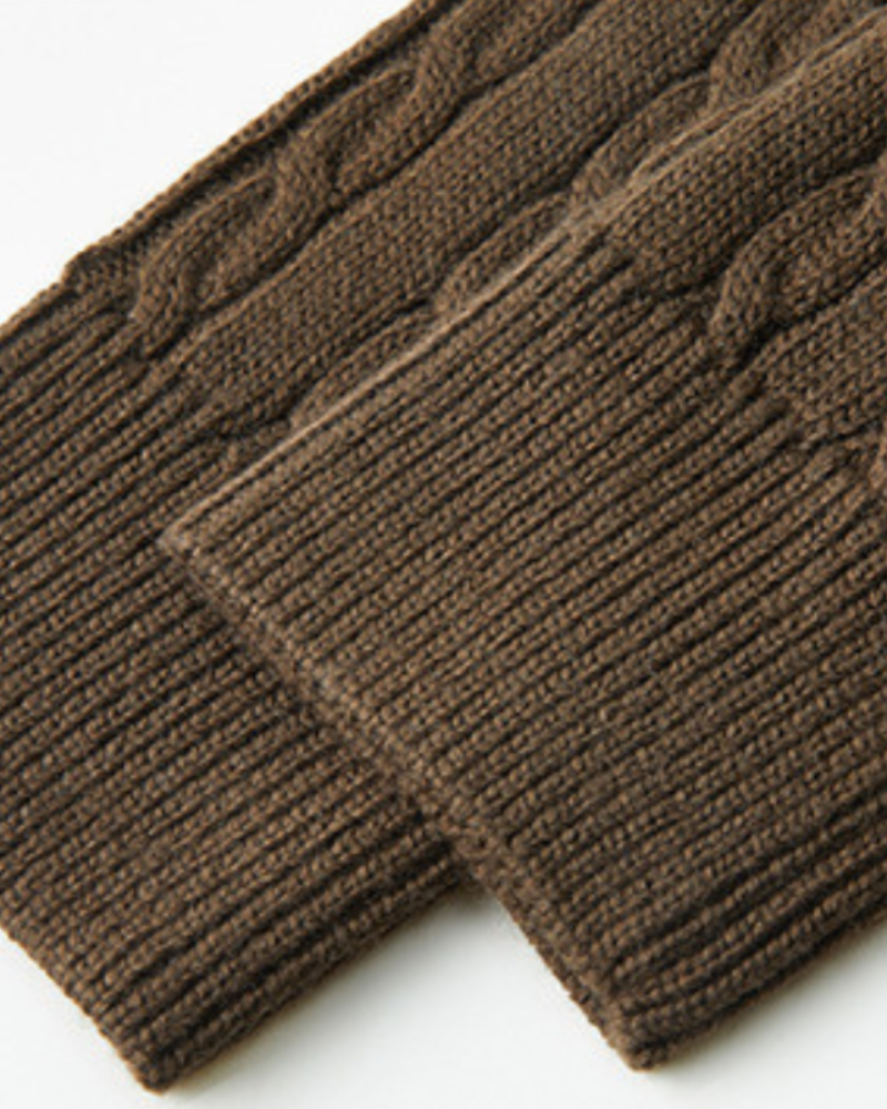 Men's Colour-Block Cable Jumper With Short Zip Neck - Brown