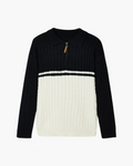 Men's Colour-Block Cable Jumper With Short Zip Neck - Black