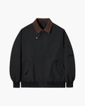 Men's Contrast-Collar Zip Jacket With Angled Pockets - Black