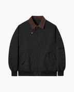 Men's Contrast-Collar Zip Jacket With Angled Pockets - Black