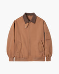Men's Contrast-Collar Zip Jacket With Angled Pockets - Brown