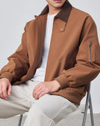 Men's Contrast-Collar Zip Jacket With Angled Pockets - Brown