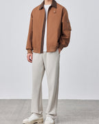 Men's Contrast-Collar Zip Jacket With Angled Pockets - Brown