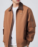Men's Contrast-Collar Zip Jacket With Angled Pockets - Brown