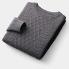 Men's Diamond Cable Jumper With Ribbed Crew Neck - Colour options