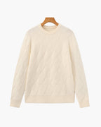 Men's Diamond-Pattern Crew-Neck Jumper With Ribbed Hem - Beige