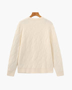 Men's Diamond-Pattern Crew-Neck Jumper With Ribbed Hem - Beige