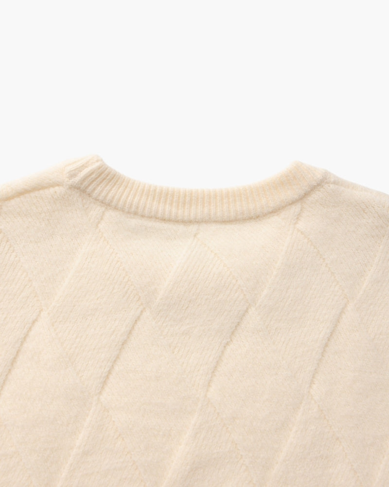 Men's Diamond-Pattern Crew-Neck Jumper With Ribbed Hem - Beige
