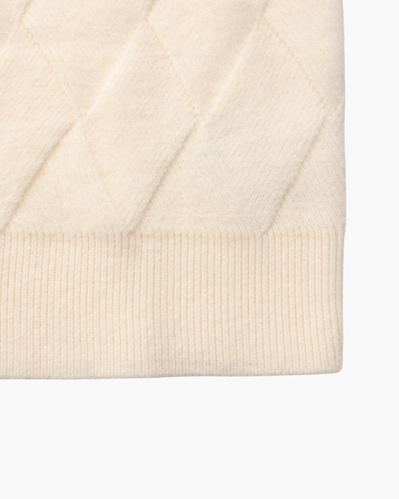 Men's Diamond-Pattern Crew-Neck Jumper With Ribbed Hem - Beige