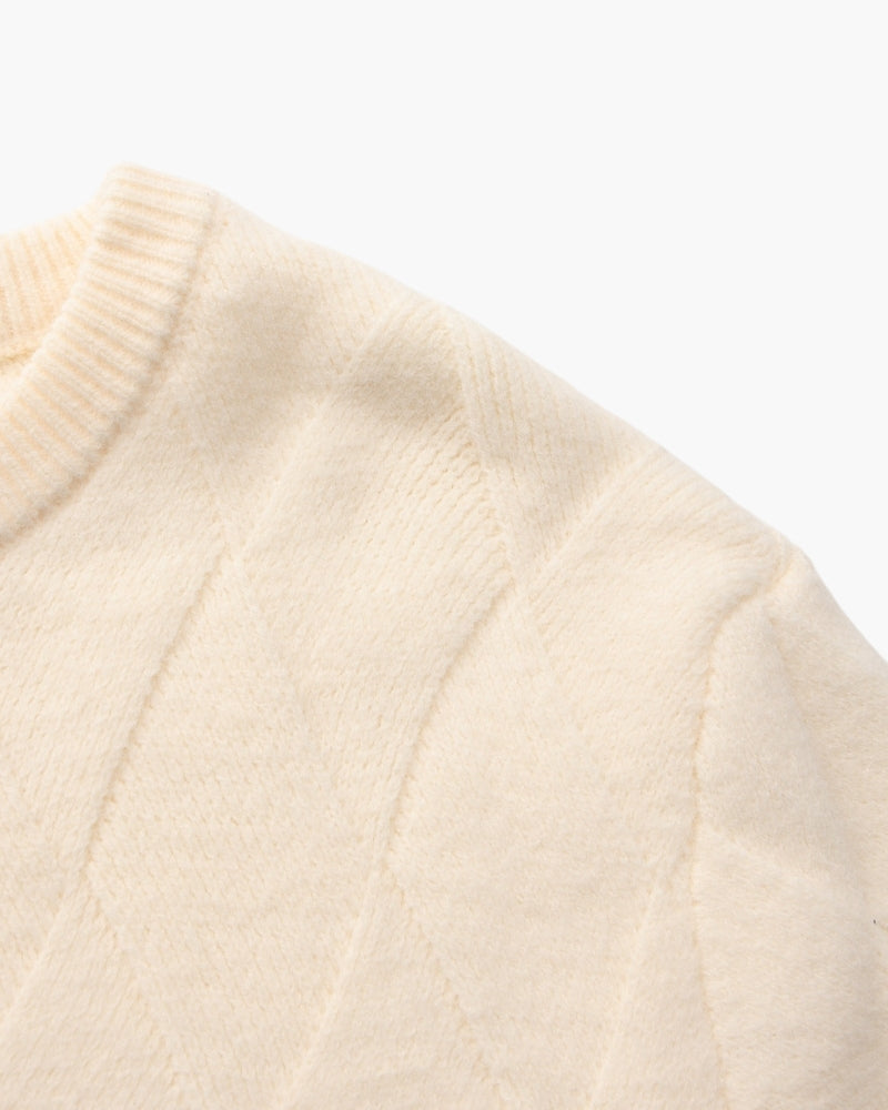 Men's Diamond-Pattern Crew-Neck Jumper With Ribbed Hem - Beige