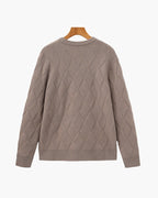 Men's Diamond-Pattern Crew-Neck Jumper With Ribbed Hem - Mocha