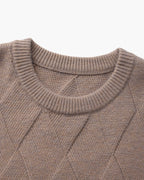 Men's Diamond-Pattern Crew-Neck Jumper With Ribbed Hem - Mocha