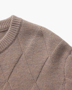 Men's Diamond-Pattern Crew-Neck Jumper With Ribbed Hem - Mocha