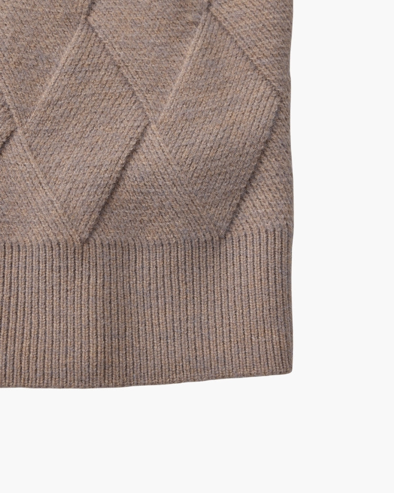 Men's Diamond-Pattern Crew-Neck Jumper With Ribbed Hem - Mocha