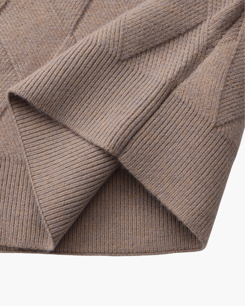 Men's Diamond-Pattern Crew-Neck Jumper With Ribbed Hem - Mocha