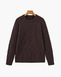 Men's Diamond-Pattern Crew-Neck Jumper With Ribbed Hem - Dark Brown