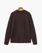 Men's Diamond-Pattern Crew-Neck Jumper With Ribbed Hem - Dark Brown