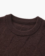 Men's Diamond-Pattern Crew-Neck Jumper With Ribbed Hem - Dark Brown