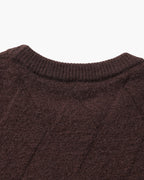 Men's Diamond-Pattern Crew-Neck Jumper With Ribbed Hem - Dark Brown