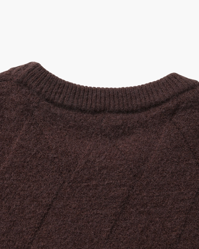 Men's Diamond-Pattern Crew-Neck Jumper With Ribbed Hem - Dark Brown