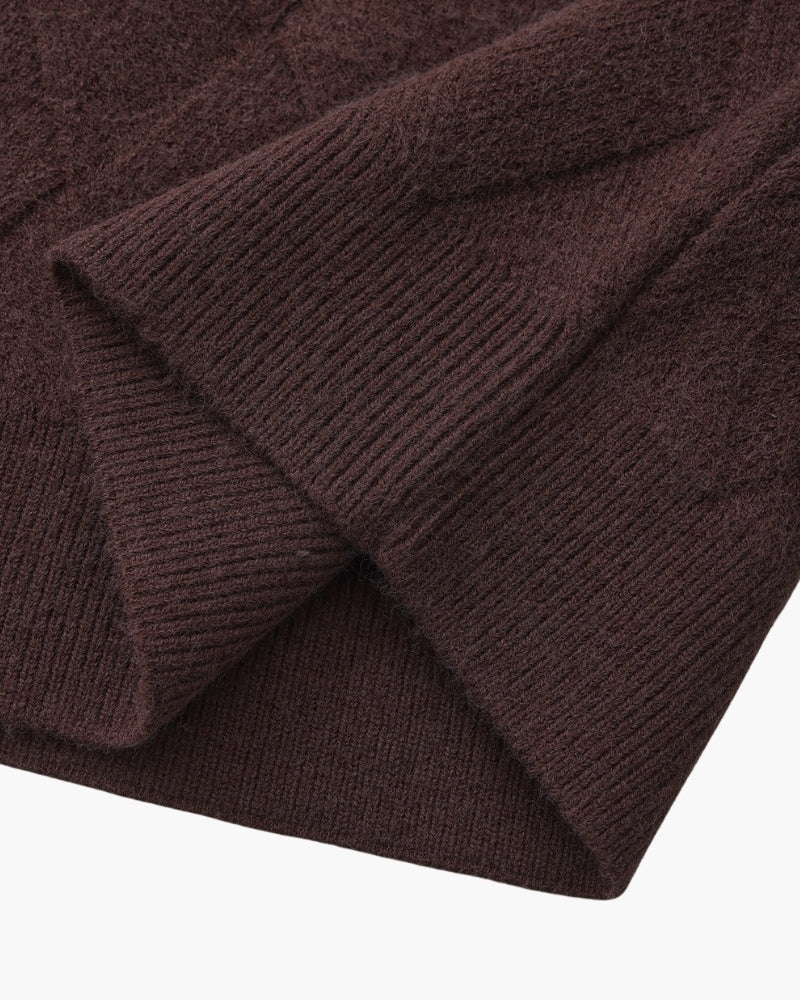Men's Diamond-Pattern Crew-Neck Jumper With Ribbed Hem - Dark Brown