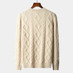 Men's Diamond-Pattern Crew Neck Jumper With Ribbed Neck - Colour options