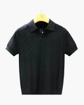 Men's Diamond-Pattern Polo Shirt With Open Collar - Black