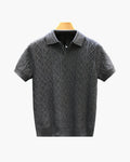 Men's Diamond-Pattern Polo Shirt With Open Collar - Grey