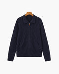 Men's Diamond-Pattern Zip Cardigan With Fold Collar - Navy