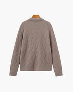 Men's Diamond-Pattern Zip Cardigan With Fold Collar - Mocha