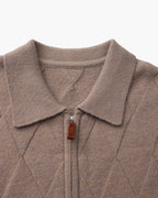 Men's Diamond-Pattern Zip Cardigan With Fold Collar - Mocha