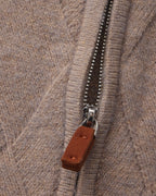 Men's Diamond-Pattern Zip Cardigan With Fold Collar - Mocha