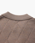 Men's Diamond-Pattern Zip Cardigan With Fold Collar - Mocha