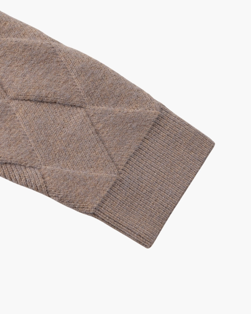 Men's Diamond-Pattern Zip Cardigan With Fold Collar - Mocha
