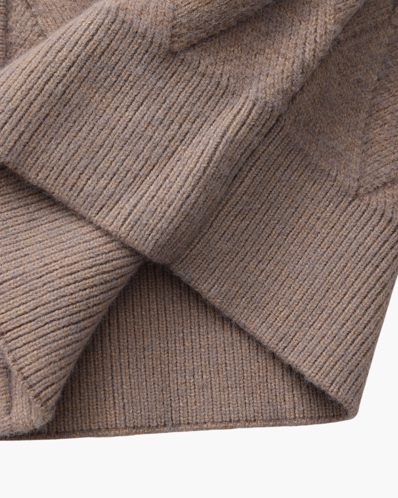 Men's Diamond-Pattern Zip Cardigan With Fold Collar - Mocha