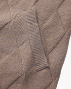 Men's Diamond-Pattern Zip Cardigan With Fold Collar - Mocha
