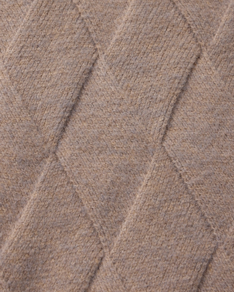 Men's Diamond-Pattern Zip Cardigan With Fold Collar - Mocha