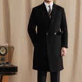 Men's Double-Breasted Long Coat With Peak Lapels - Black
