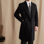 Men's Double-Breasted Long Coat With Peak Lapels - Colour options