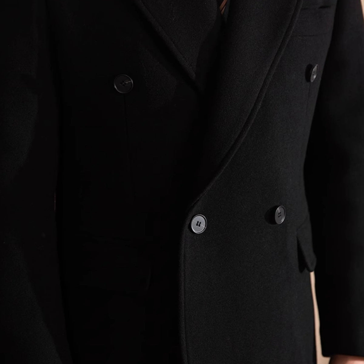 Men's Double-Breasted Long Coat With Peak Lapels - Colour options
