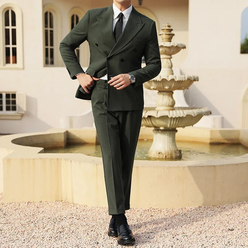 Men's Double-Breasted Suit In A Deep Muted Green - Colour options