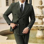 Men's Double-Breasted Suit In A Deep Muted Green - Green