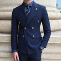 Men's Double-Breasted Suit With Contrast Metal Buttons - Blue