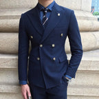 Men's Double-Breasted Suit With Contrast Metal Buttons - Blue