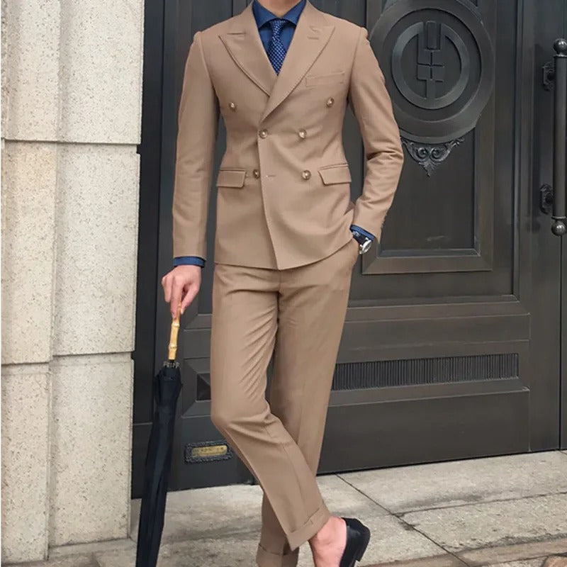Men's Double-Breasted Suit With Contrast Metal Buttons - Colour options