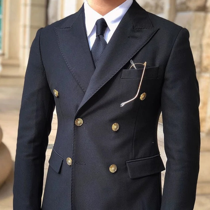 Men's Double-Breasted Suit With Contrast Metal Buttons - Colour options
