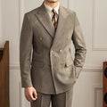 Men's Double-Breasted Suit With Softly Textured Surface - Grey