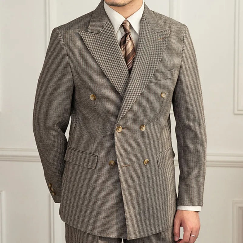 Men's Double-Breasted Suit With Softly Textured Surface - Colour options