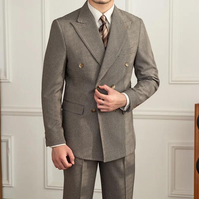 Men's Double-Breasted Suit With Softly Textured Surface - Colour options